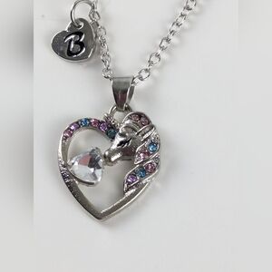 Silver Heart Unicorn Pendant Necklace New Gems